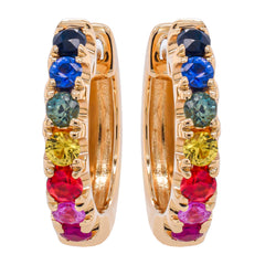 14K Yellow Gold Fancy Sapphire Rainbow Hoop 14mm Earrings, view 1