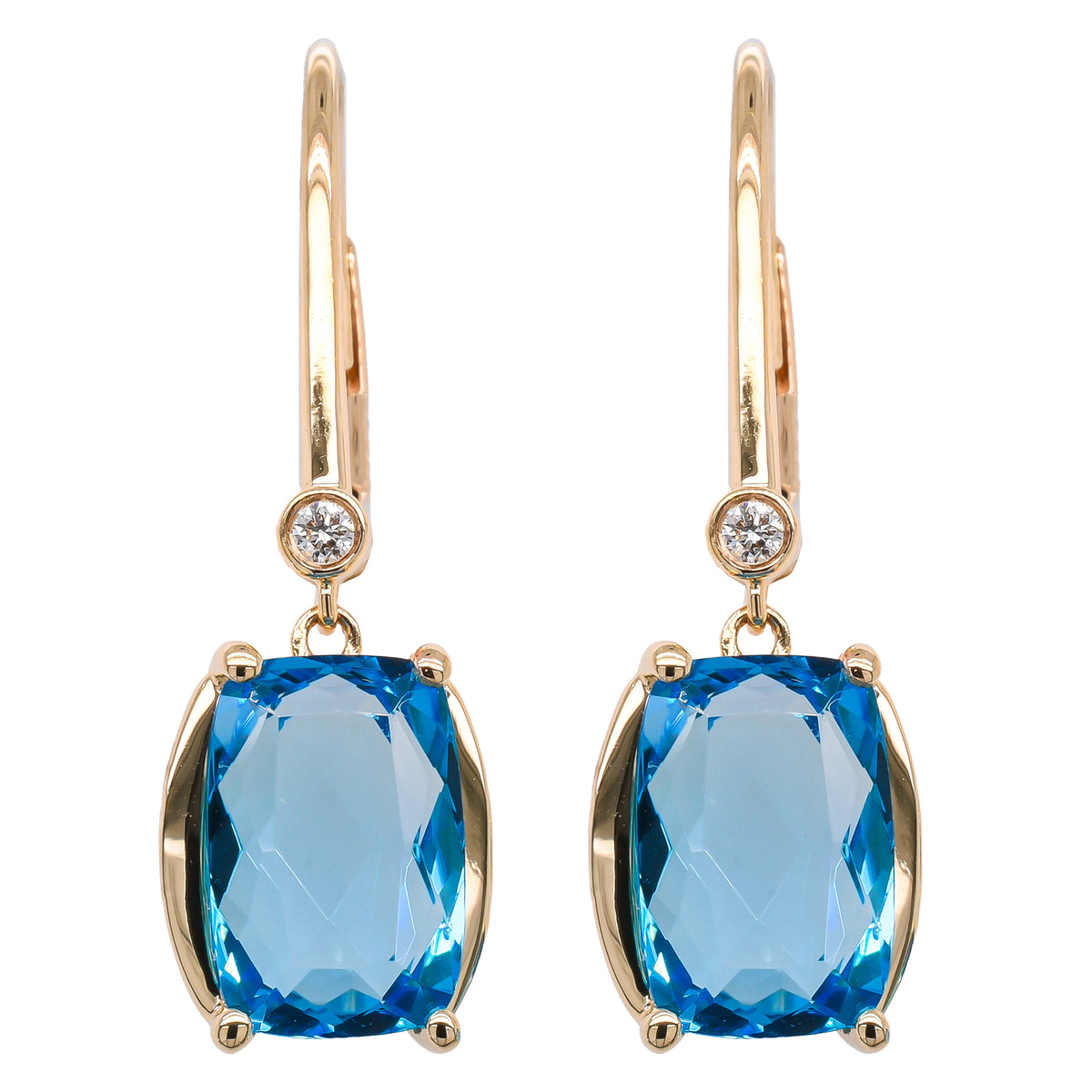 14K Yellow Gold Blue Topaz Diamond Earrings