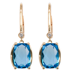 14K Yellow Gold Blue Topaz Diamond Earrings, view 1