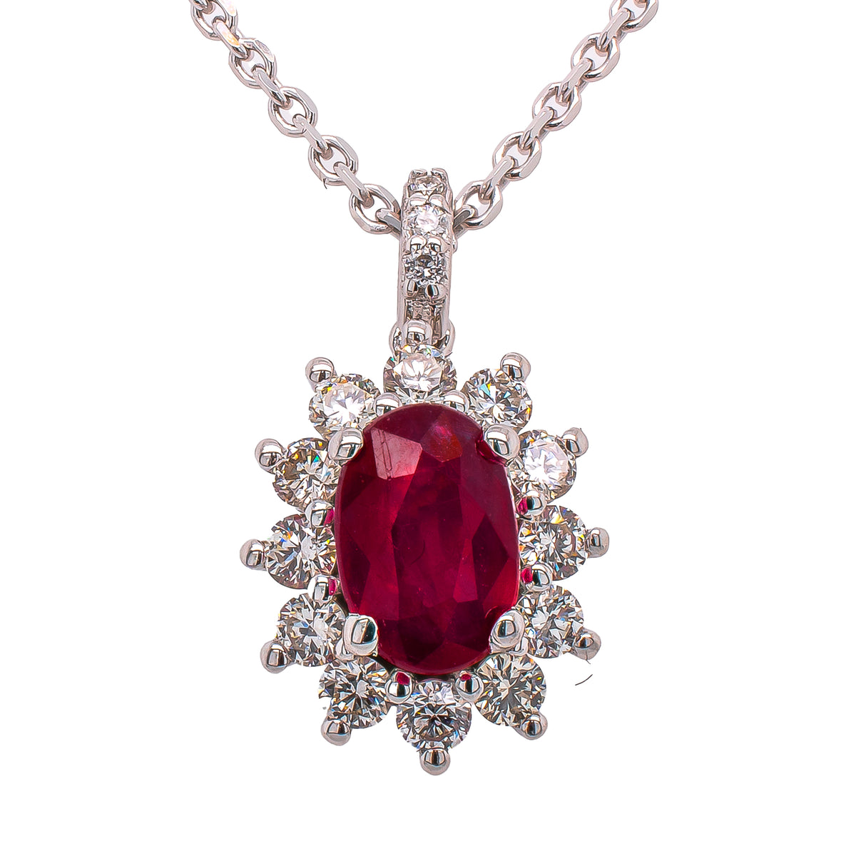 14K White Gold Eternal Bloom Ruby Diamond Pendant Necklace