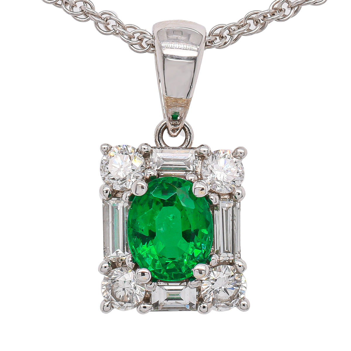 18K White Gold Emerald Pendant