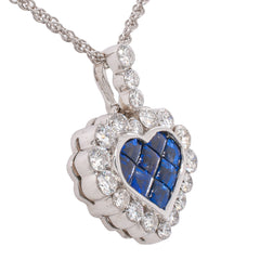 18K White Gold Sapphire Cushion Diamond Pendant, view 2