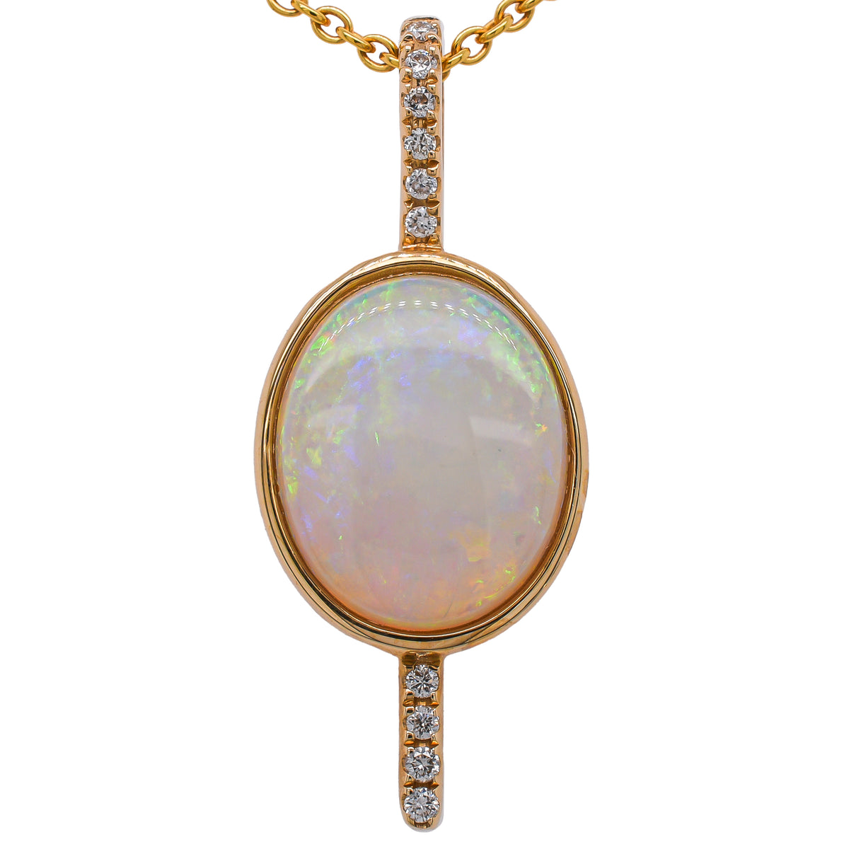 14K Yellow Gold Australian Opal & Diamond Pendant | 1.85 CTW