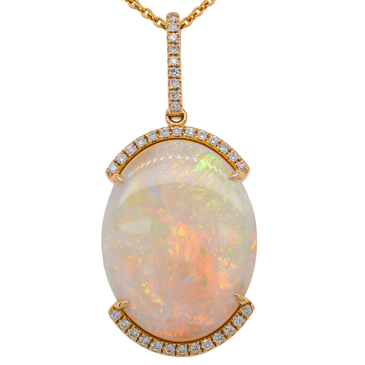 18K Yellow Gold Australian Opal & Diamond Pendant | 9.15 CTW
