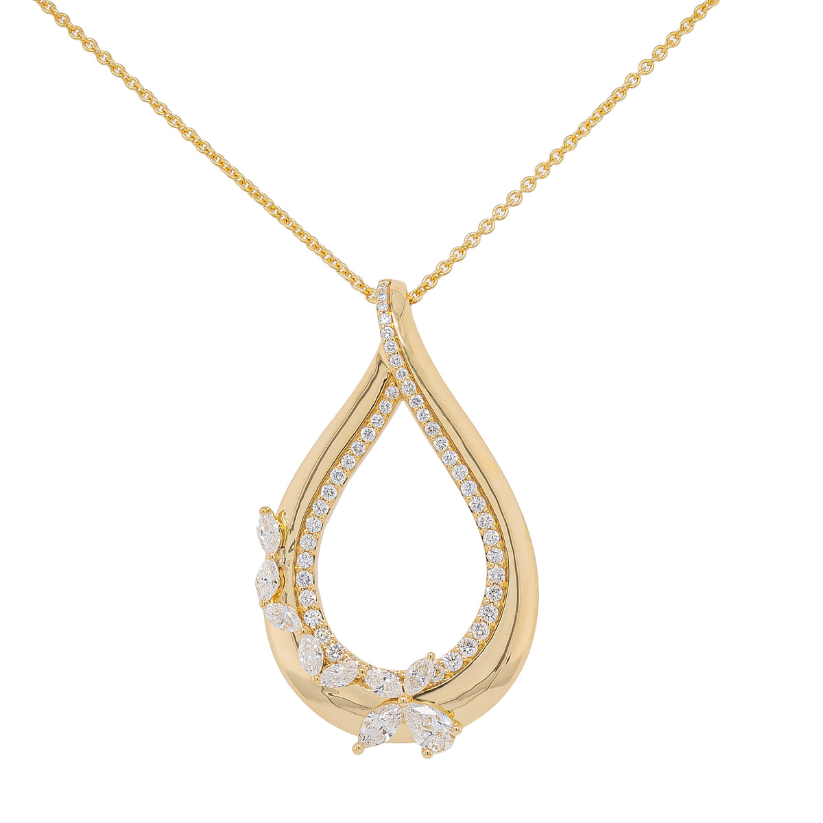 18K Yellow Gold Diamond Butterfly Teardrop Pendant | Diamond 1.01CTW