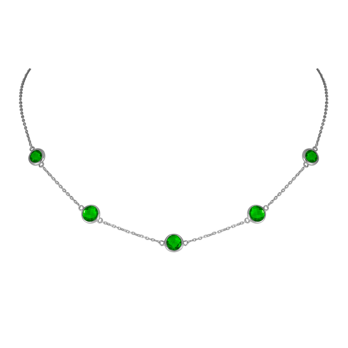 Sterling Silver Peridot's by the Yard Bezel set Necklace