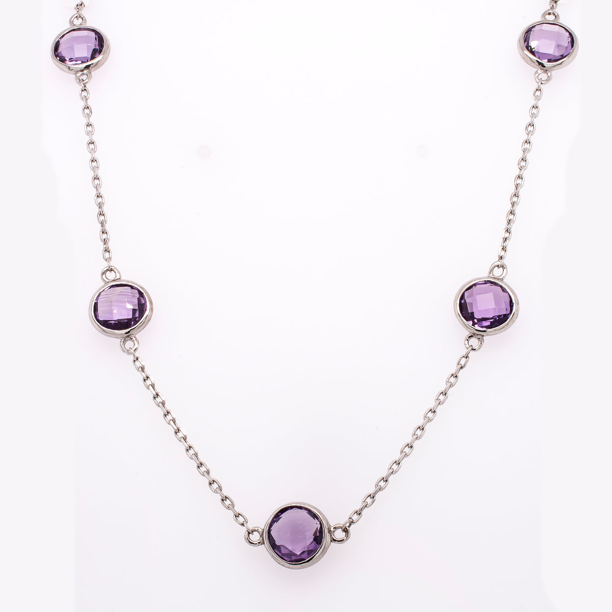 Sterling Silver Amethyst by the Yard Bezel set Necklace