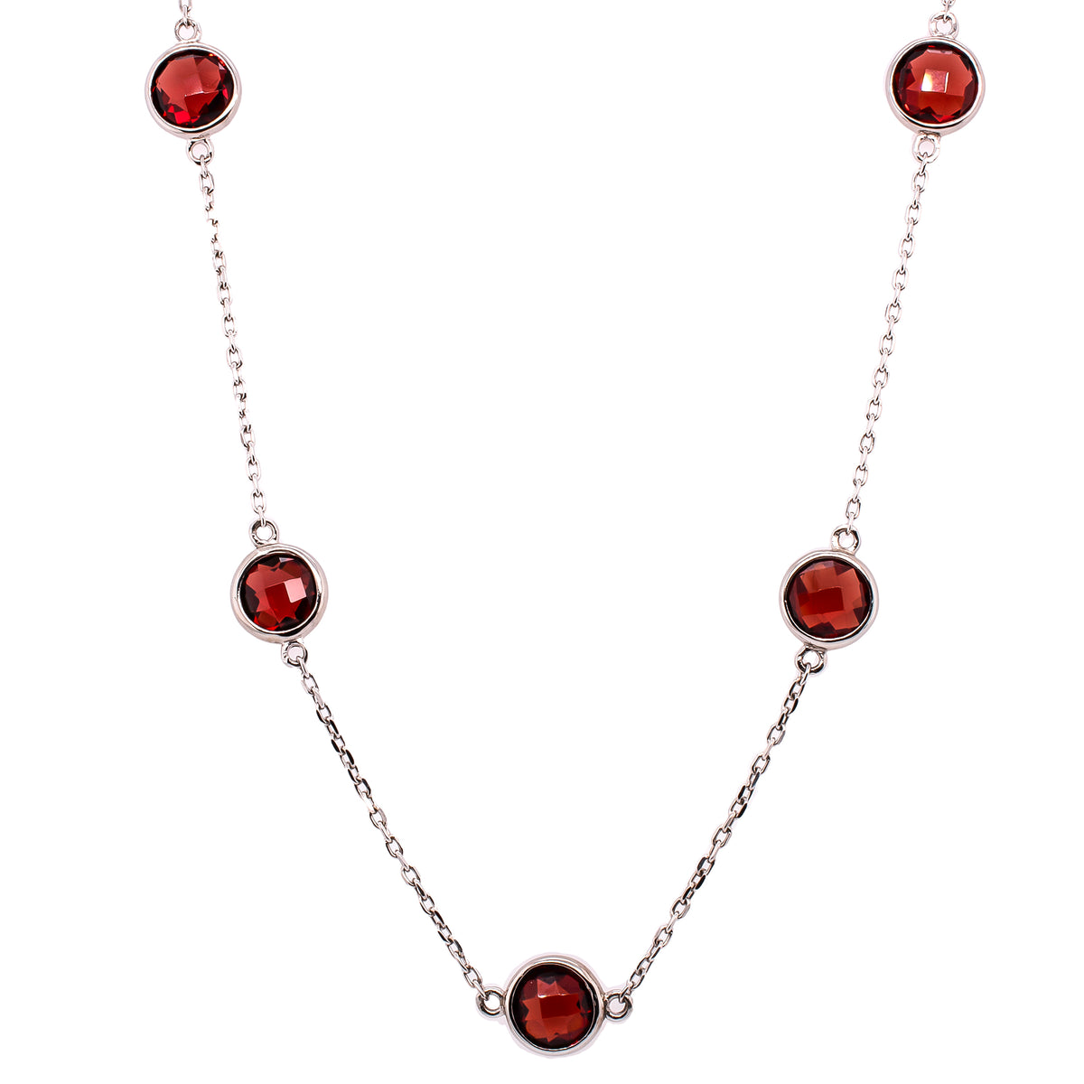 Sterling Silver Bezel Garnet Necklace