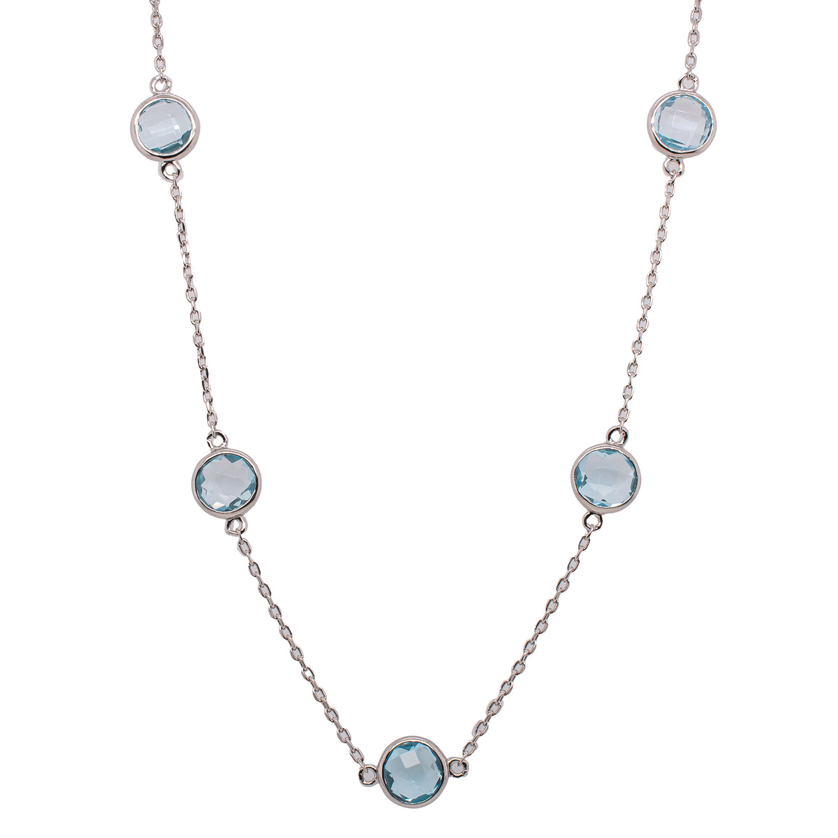 Sterling Silver Blue Topaz by the Yard Bezel set Necklace