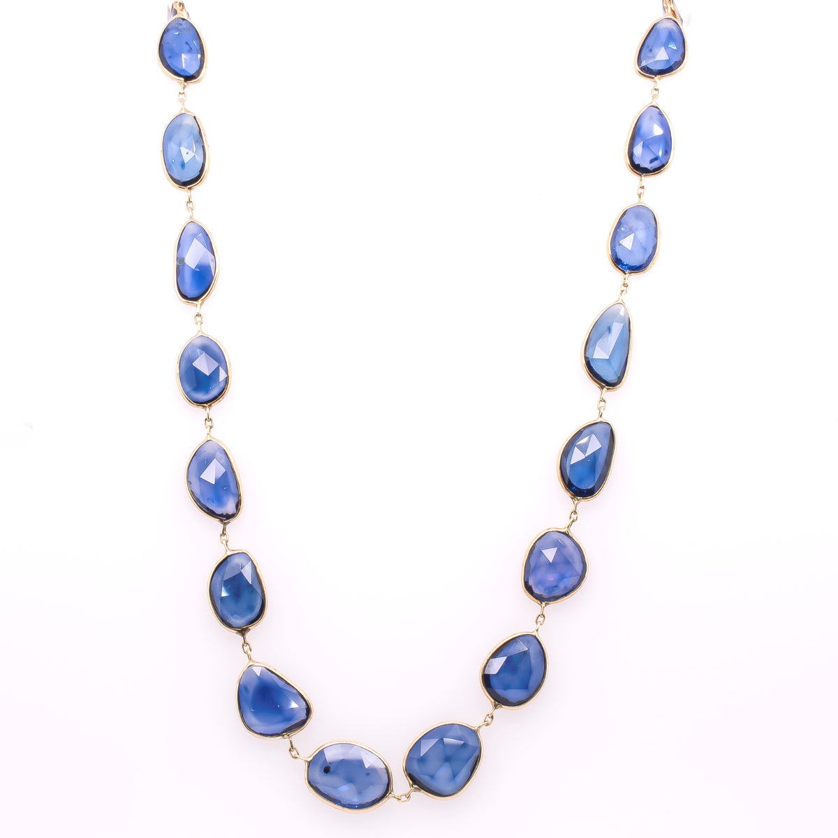 14K Yellow Green Gold Natural Shaped Sapphire Infinity Necklace
