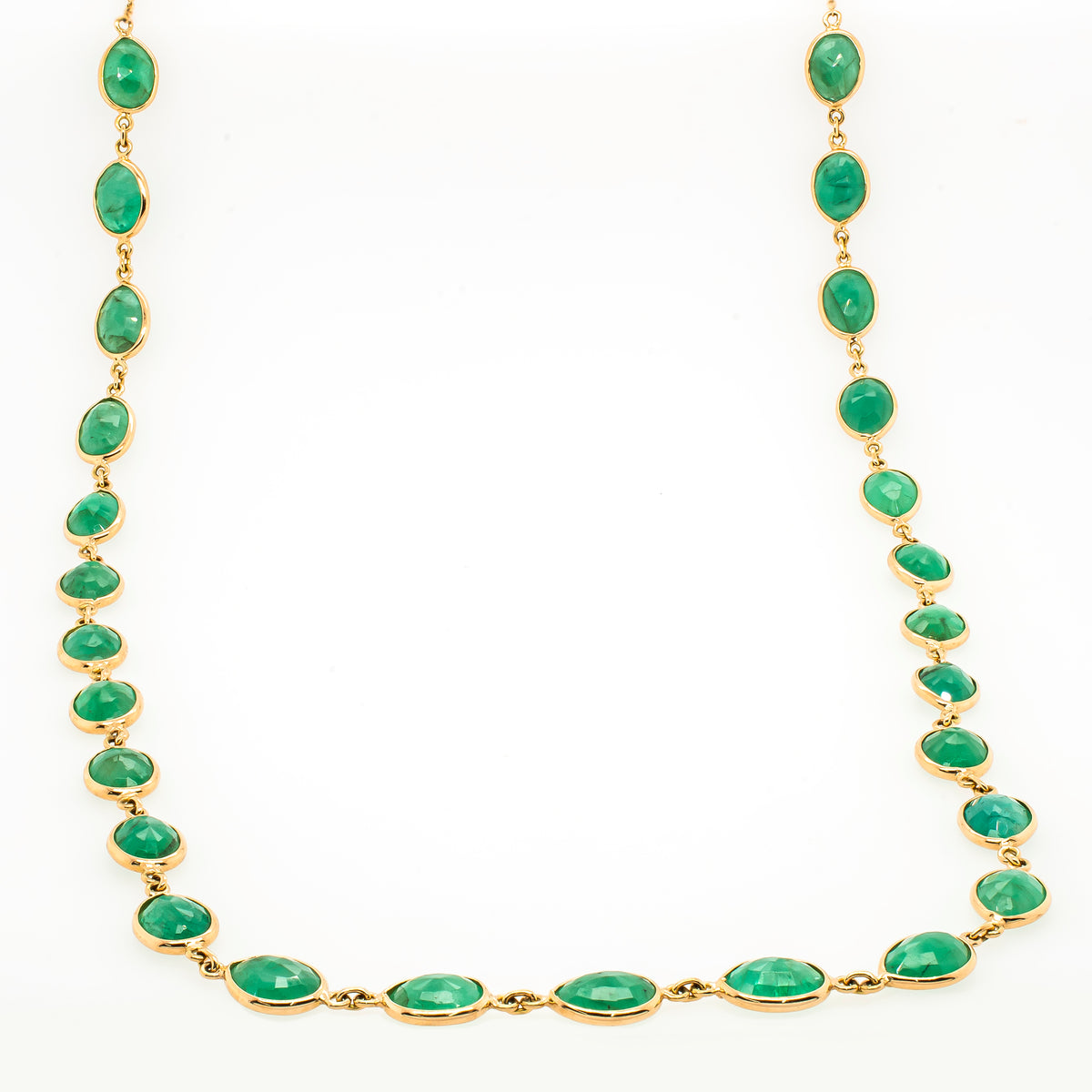 14K Yellow Gold Various Shaped Emerald Necklace