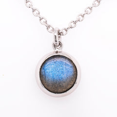 Sterling Silver Round Labradorite Bezel Set Cable Link Necklace, view 2