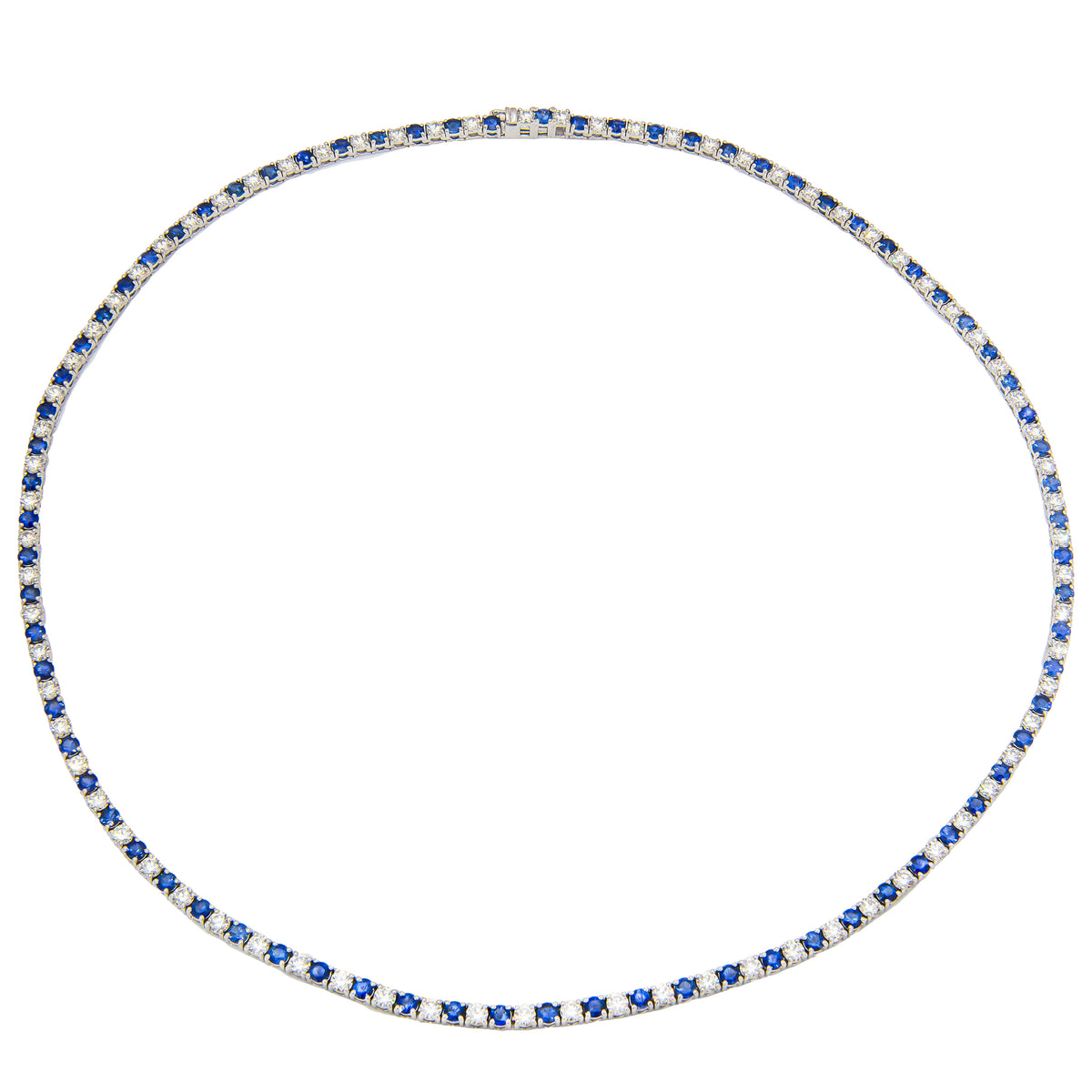 18K White Gold Sapphire Diamond Tennis Necklace