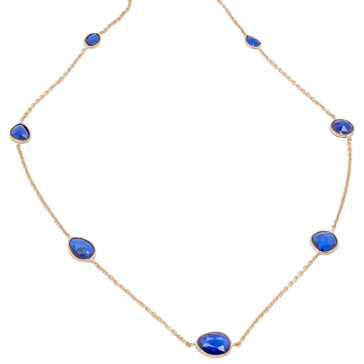 14K Yellow Gold Sapphire Bezel Set Graduated Necklace