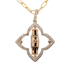 14K Yellow Gold Onyx Diamond Flower Paper Clip Necklace, view 3