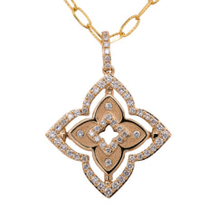 14K Yellow Gold Onyx Diamond Flower Paper Clip Necklace, view 1