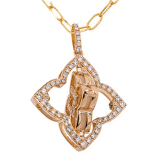 14K Yellow Gold Mother of Pearl Flower Diamond Paperclip Necklace, view 3