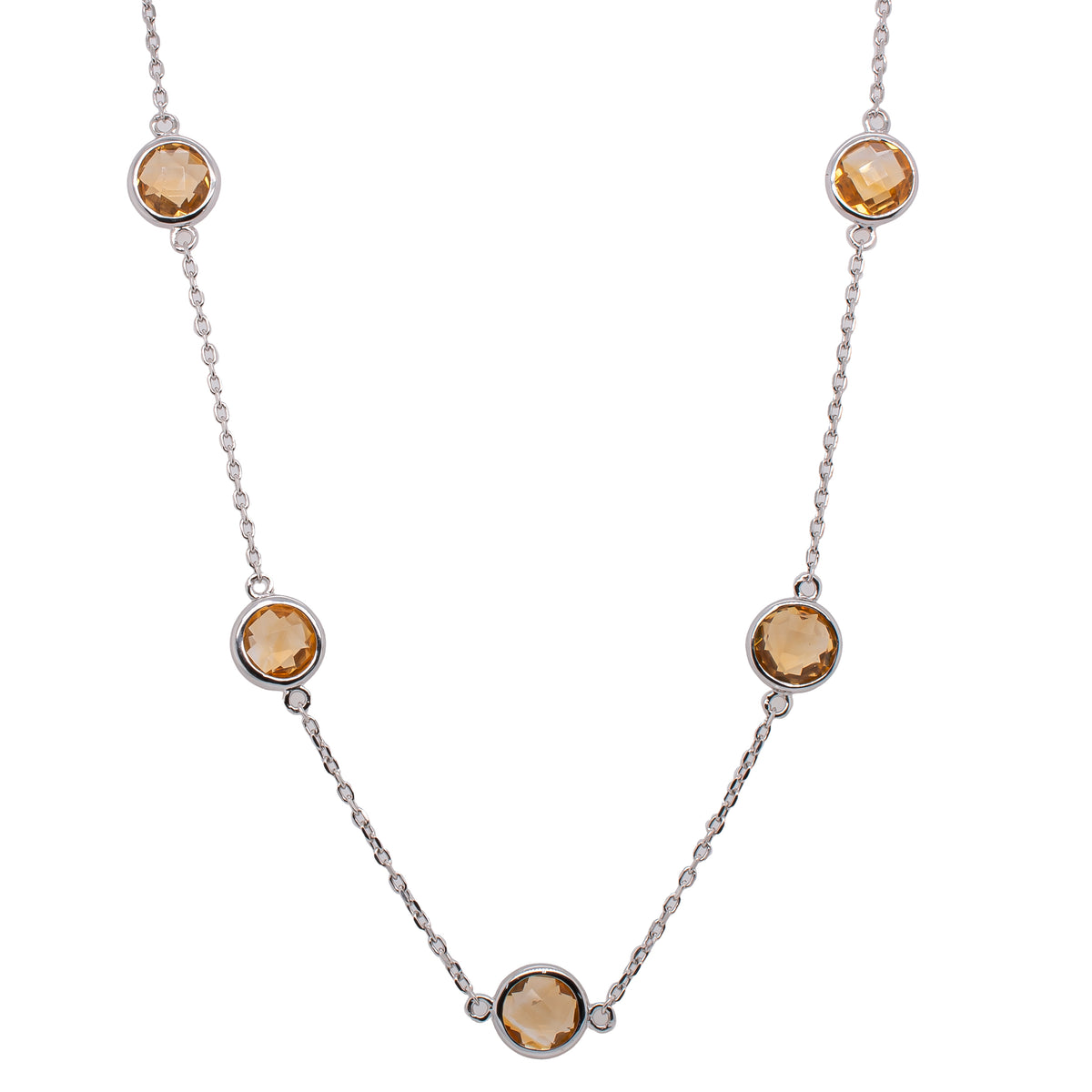 Sterling Silver Citrine by the Yard Bezel set Necklace