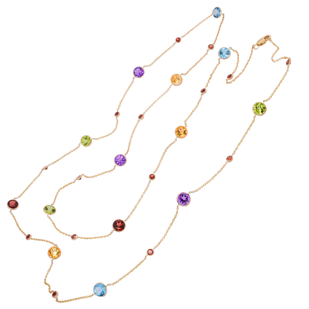 14K Yellow Gold Multi-Colored Gemstone Bezel Set Necklace 36in