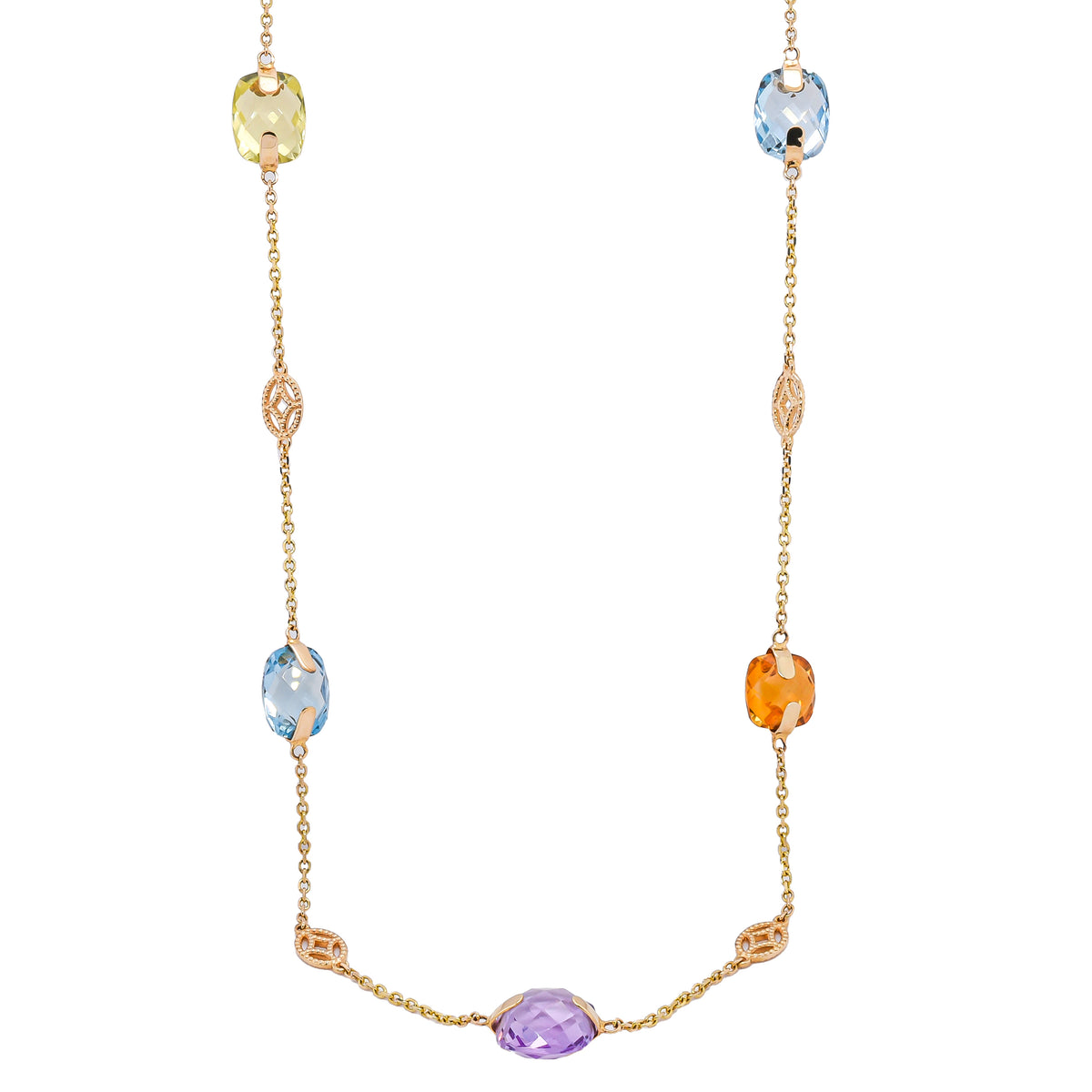 14K Yellow Gold Floating Gemstone Necklace 18in