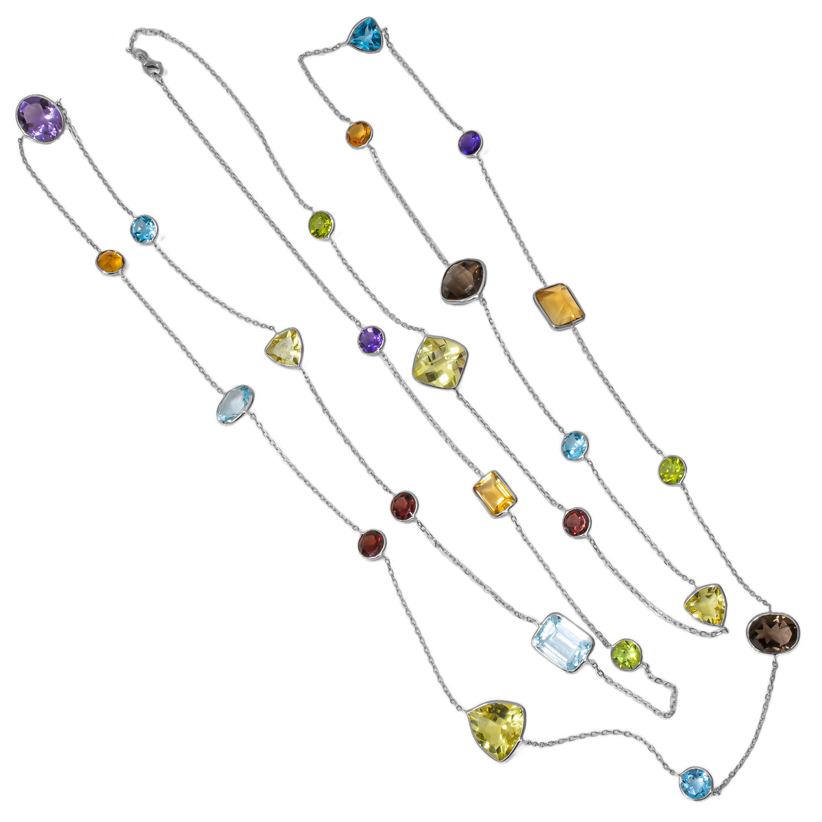 14K White Gold Multi-Color Gemstone Necklace 50in