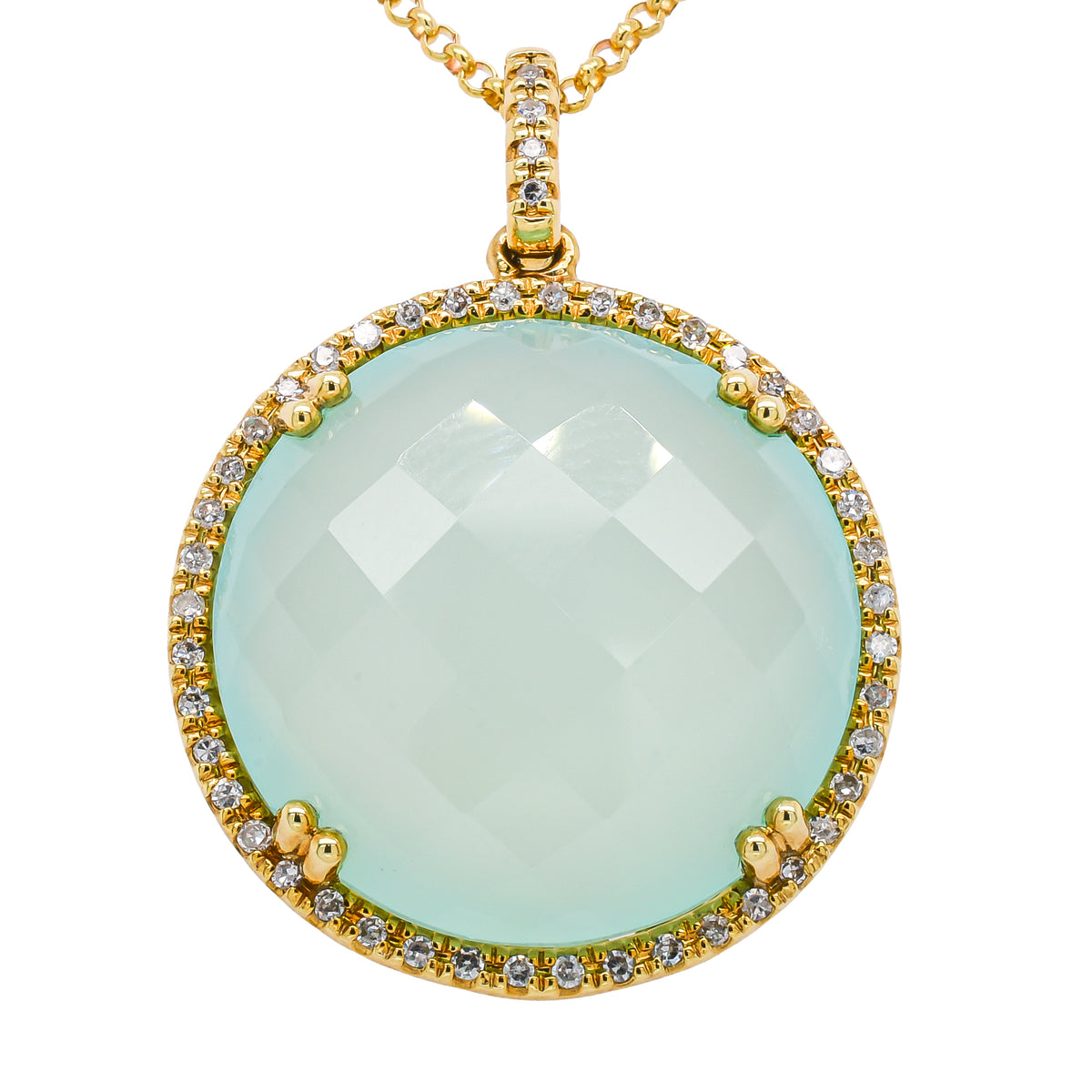 14K Yellow Gold Chalcedony Diamond Necklace 16in