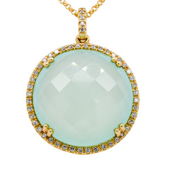 14K Yellow Gold Chalcedony Diamond Necklace 16in, view 1
