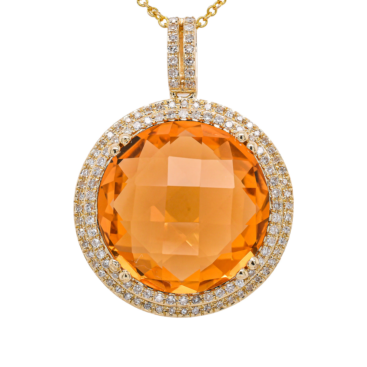 14K Yellow Gold Citrine Double Diamond Pendant Necklace 16in