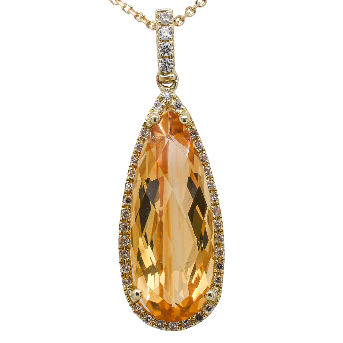 14K Yellow Gold Citrine Pear Diamond Necklace 16in