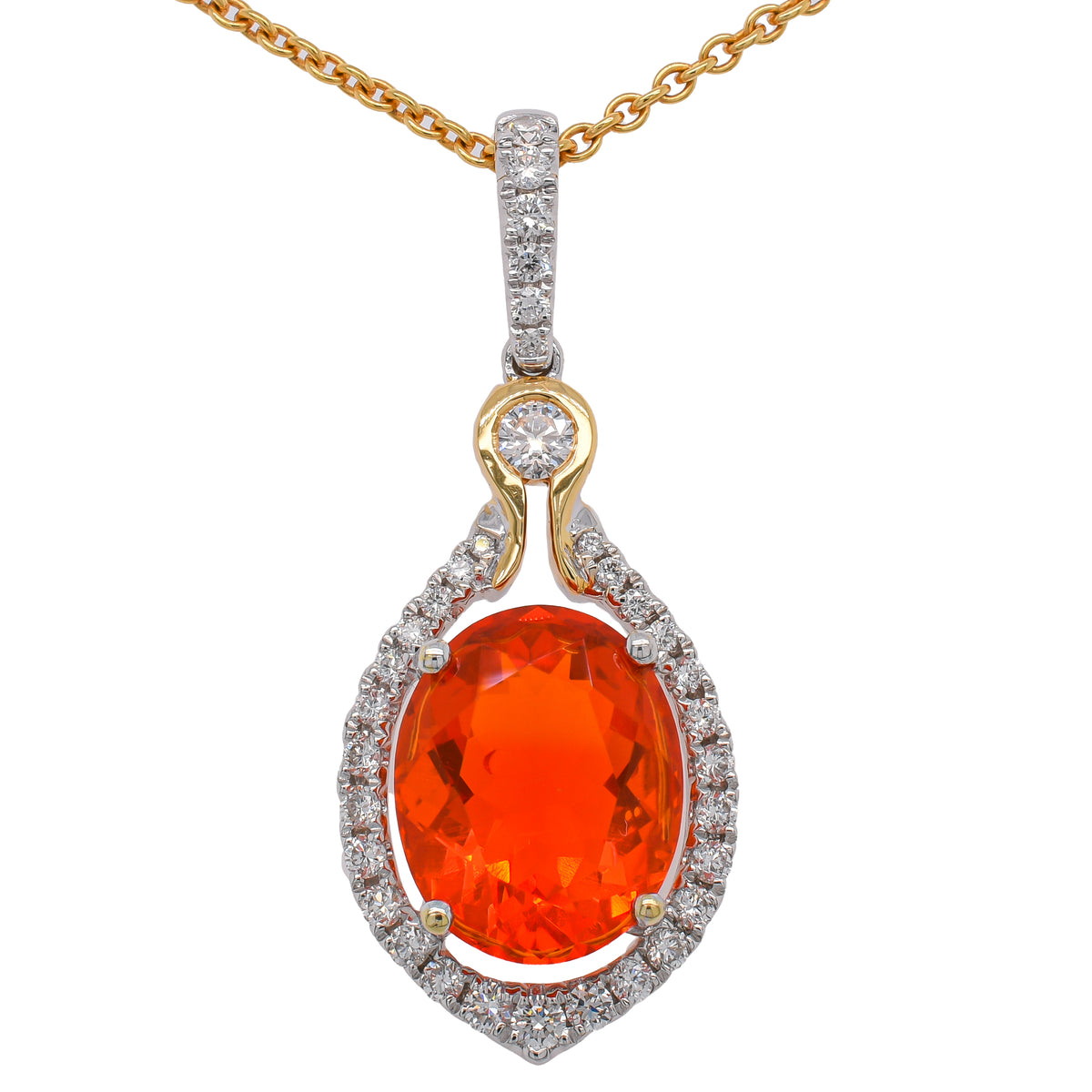 18K Two-Tone Gold Fire Opal & Diamond Pendant | 2.28 CTW