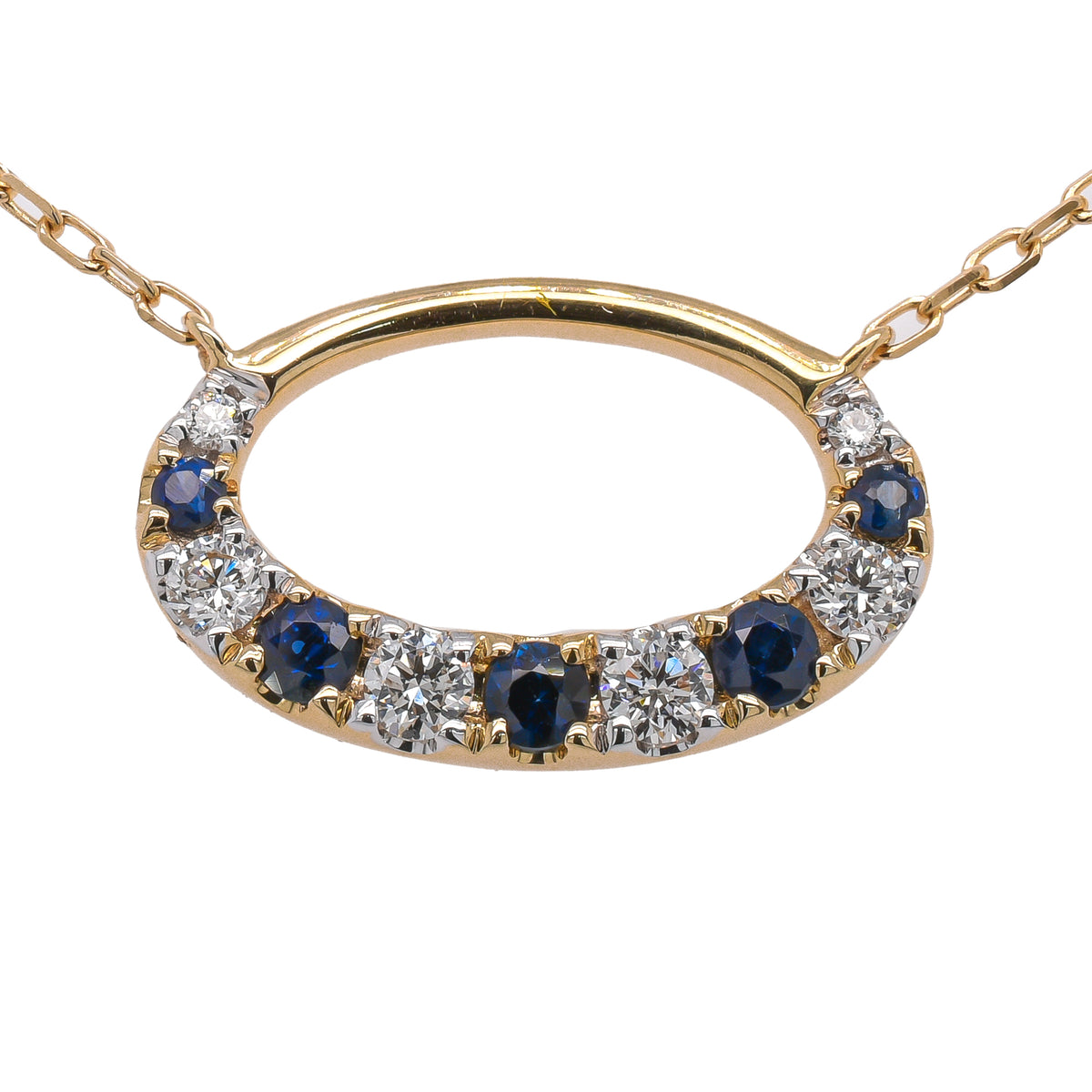 14K Yellow Gold Sapphire & Diamond Oval Station Pendant | 0.25 CTW