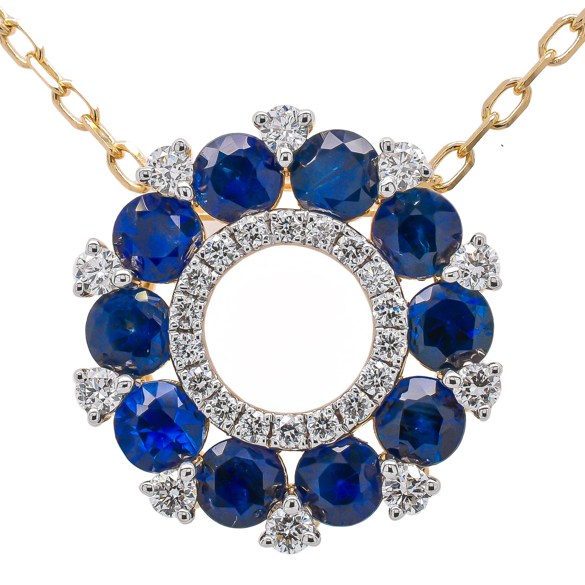 14K Yellow Gold Sapphire & Diamond Flower Pendant | 1.05 CTW