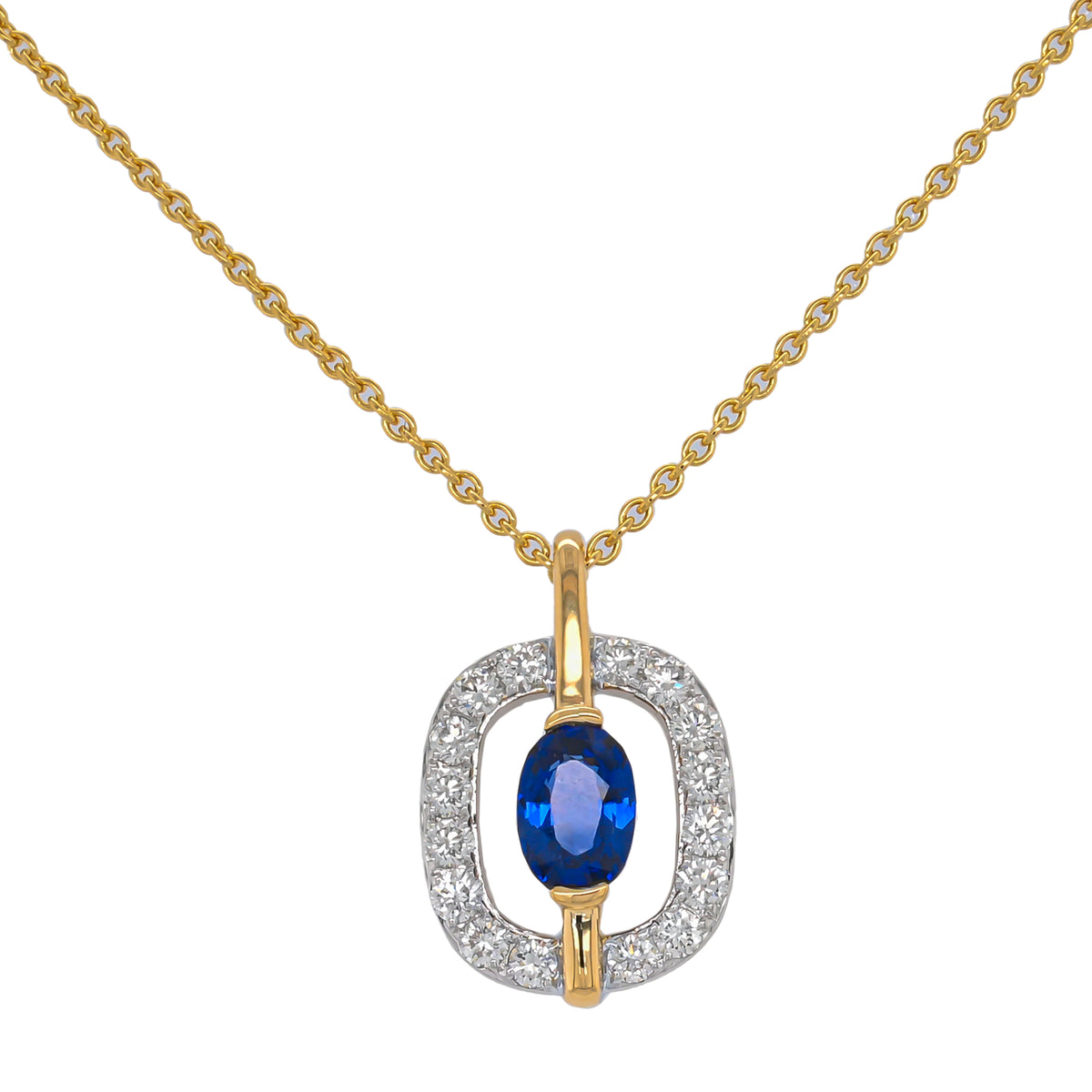18K Yellow and White Gold Floating Sapphire Diamond Pendant Necklace