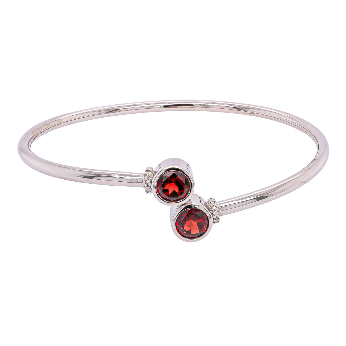 Sterling Silver Bypass Garnet Bangle Bracelet