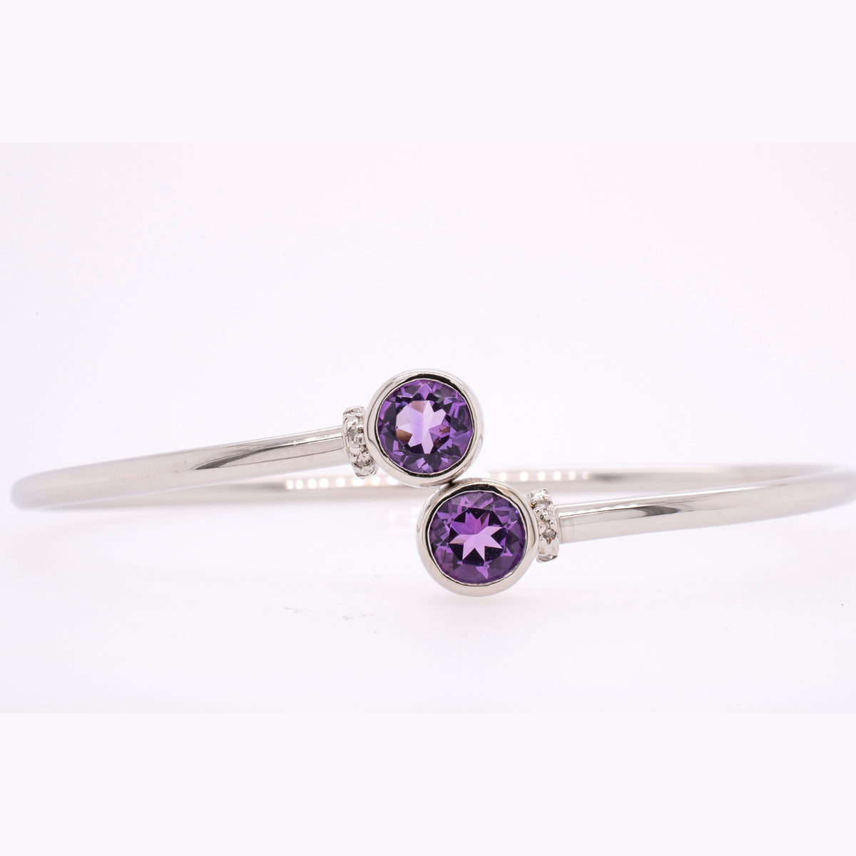 Sterling Silver Amethyst Diamond Bypass Bangle Bracelet
