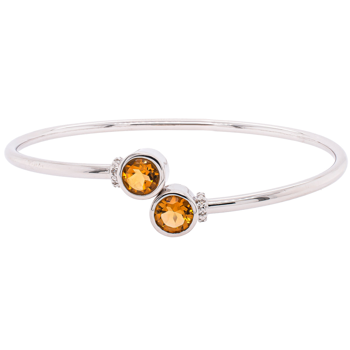 Sterling Silver Citrine Diamond Bypass Bangle Bracelet