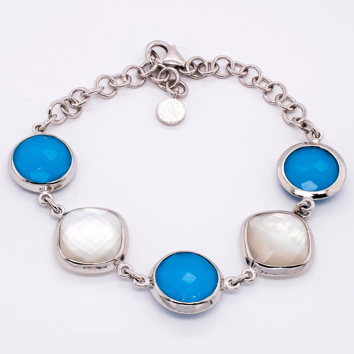 Sterling Silver Mother of Pearl & Turquoise Cable Link Bracelet