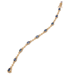 14K Yellow and White Gold Oval Sapphire and Diamond Bezel Tennis Bracelet, view 2