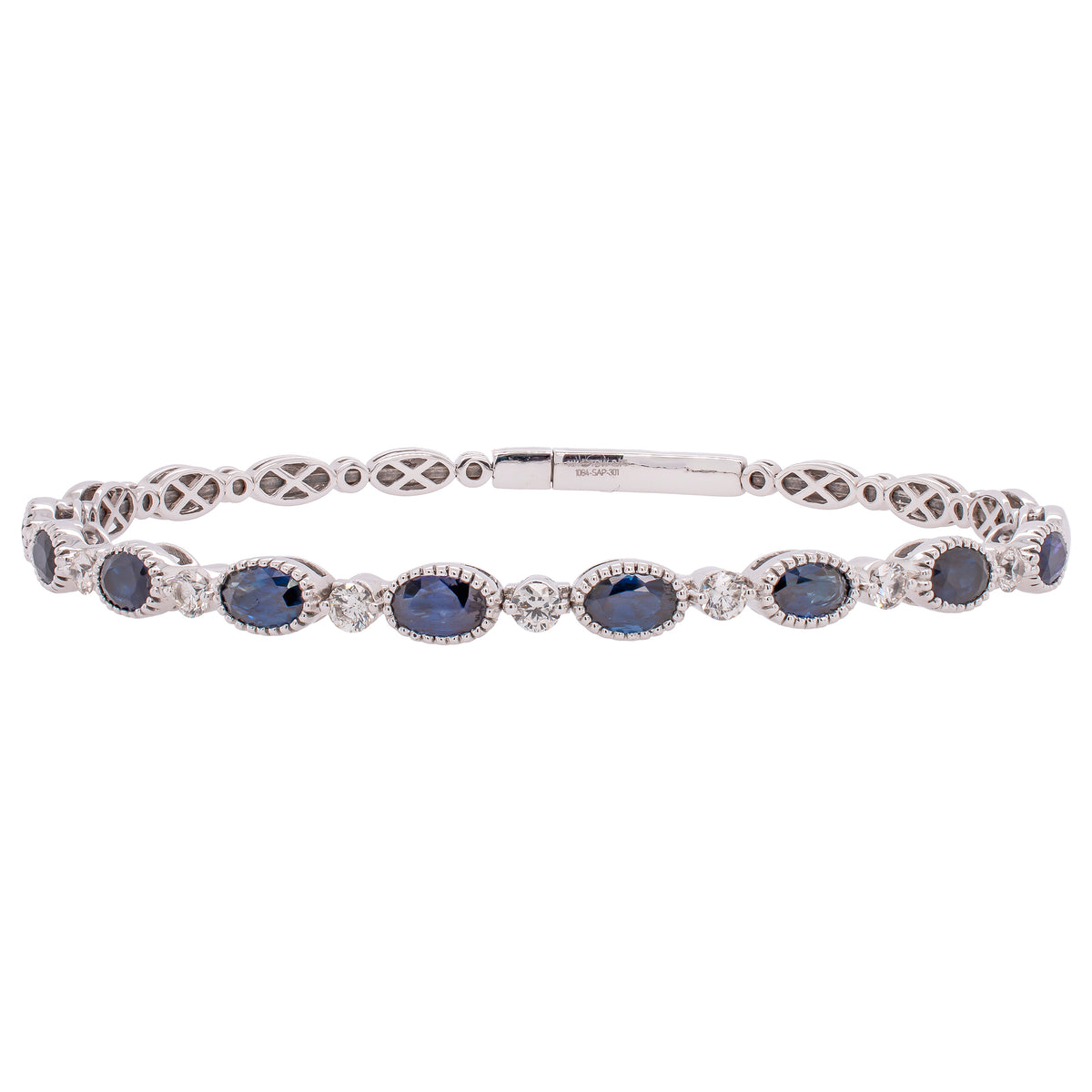 14K White Gold Sapphire Oval Diamond Bangle Bracelet