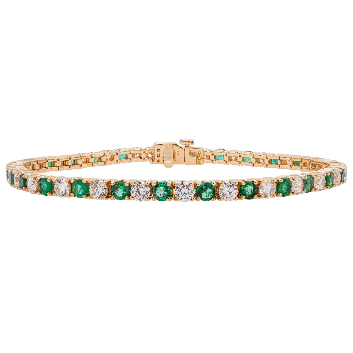 14K Yellow Gold Emerald Diamond Tennis Bracelet