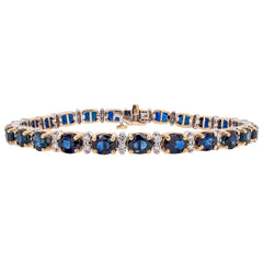 14K Yellow and White Gold Oval Sapphire Diamond Tennis Bracelet, view 1