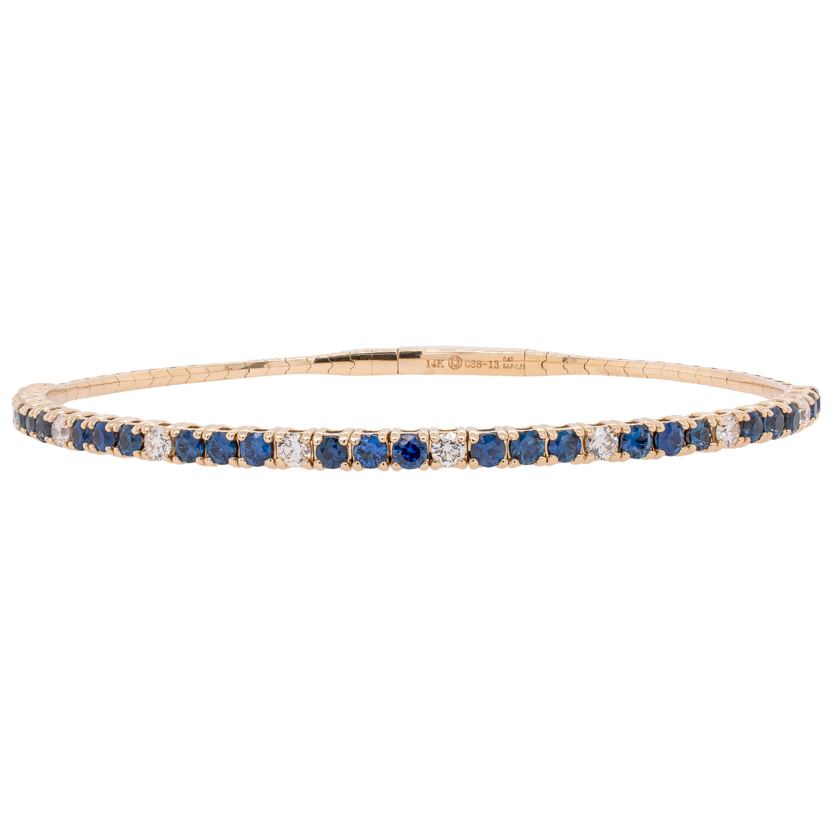 14K Yellow Gold Sapphire Diamond Flexi Bangle Bracelet