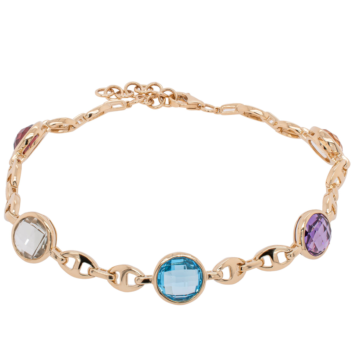 14K Yellow Gold Gemstone Cable Link Bracelet