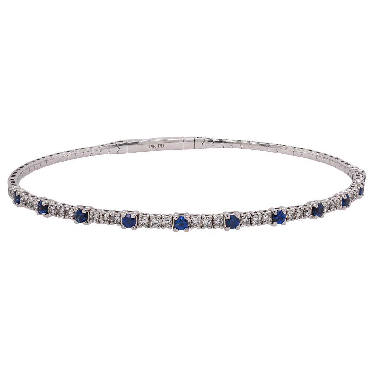 18K White Gold Sapphire Diamond Alternating Bangle Bracelet