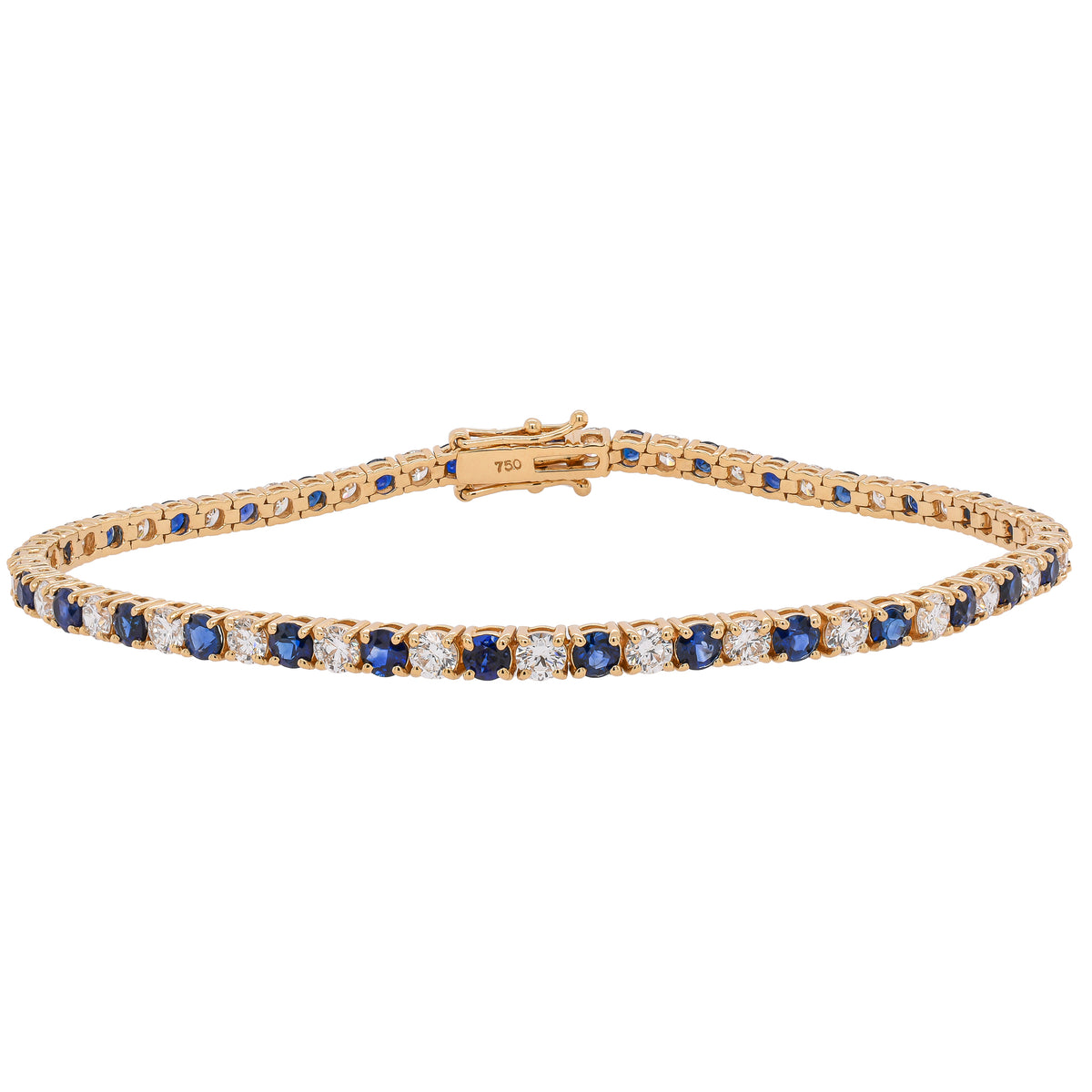 18K Yellow Gold Sapphire and Diamond Tennis Bracelet