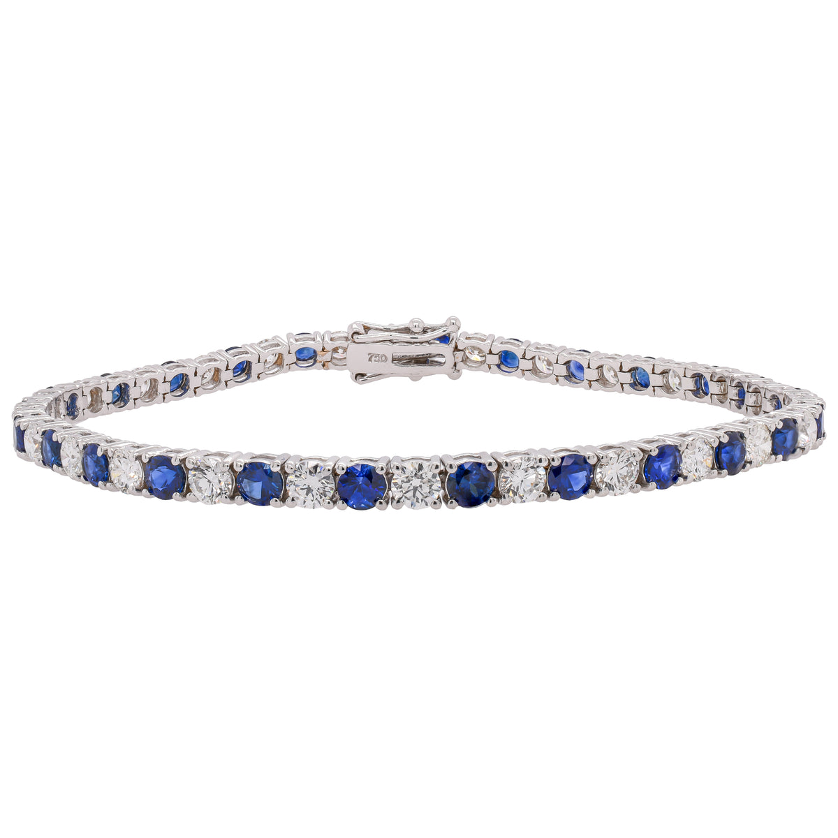 18K White Gold Sapphire & Diamond Tennis Bracelet | 3.97 CTW Sapphires & 3.31 CTW Diamonds