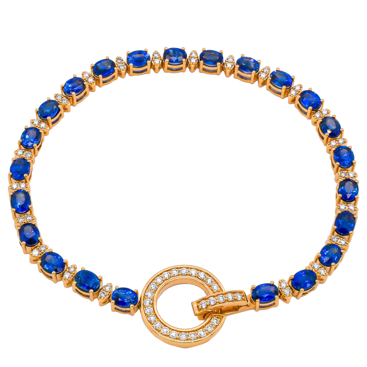 14K Yellow Gold Sapphire Diamond Toggle Latch Tennis Bracelet