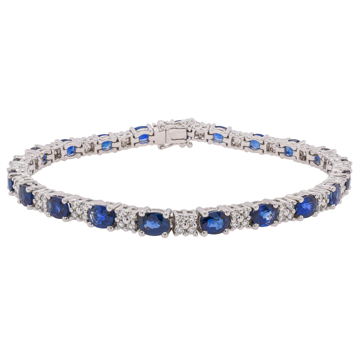 14K White Gold Sapphire Oval Diamond Cluster Bracelet