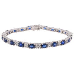 14K White Gold Sapphire Oval Diamond Cluster Bracelet, view 1