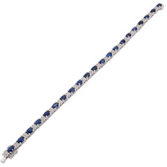 14K White Gold Sapphire Oval Diamond Cluster Bracelet, view 2
